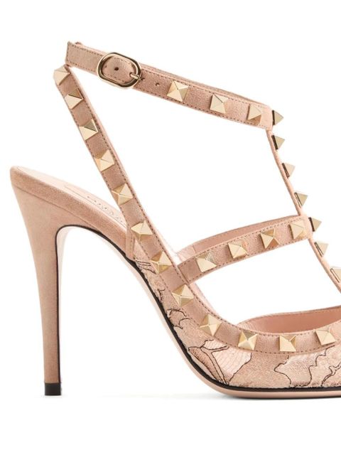 Valentino Garavani 100mm Rockstud Lace strap pumps - Neutrals