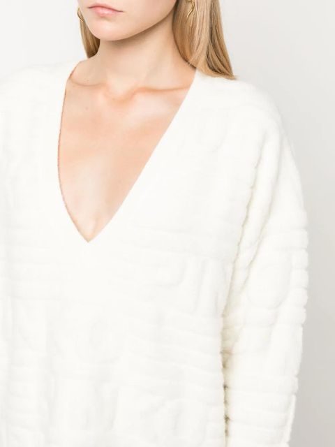 PINKO intarsia-knit logo V-neck jumper - White