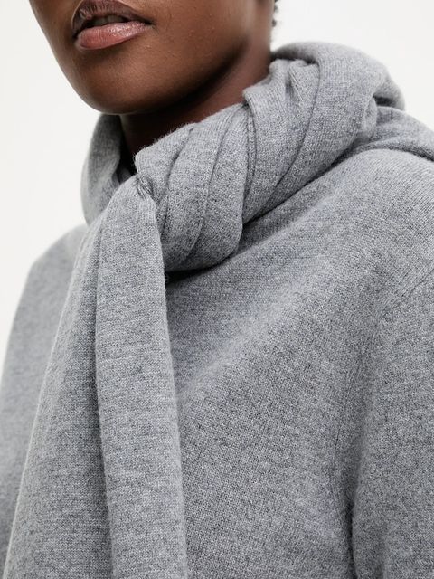 Answear.LAB sweter z wełny merino z szalem damski kolor szary lekki