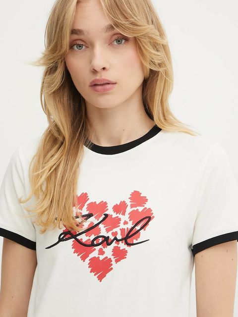 Karl Lagerfeld t-shirt bawełniany damski kolor beżowy A3W17015