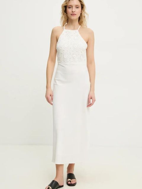 Answear.LAB sukienka z lnem kolor biały maxi rozkloszowana - zdjęcie produktu nr 1