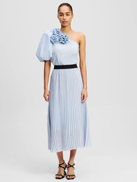 Karl Lagerfeld spódnica kolor niebieski midi rozkloszowana A2W12022 - zdjęcie produktu nr 1