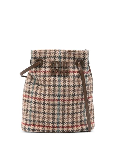 Miu Miu checked logo-appliqué cross body bag - Brown - zdjęcie produktu nr 1
