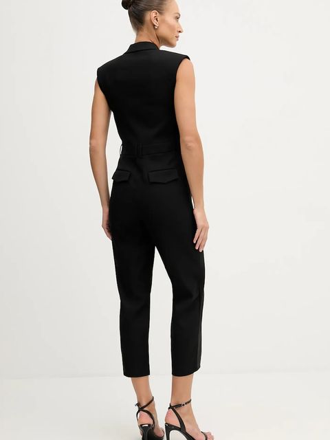 Sisley kombinezon z domieszką wełny kolor czarny z dekoltem w szpic 41FQLT00S