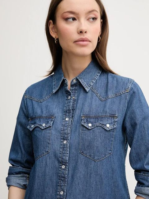 United Colors of Benetton koszula jeansowa damska kolor niebieski regular z kołnierzykiem klasycznym