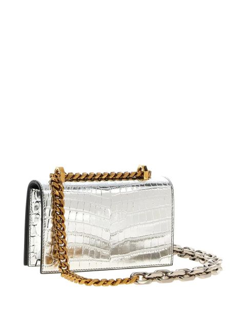 Alexander McQueen mini skull-embellished crocodile-effect crossbody bag - Silver - zdjęcie produktu nr 2