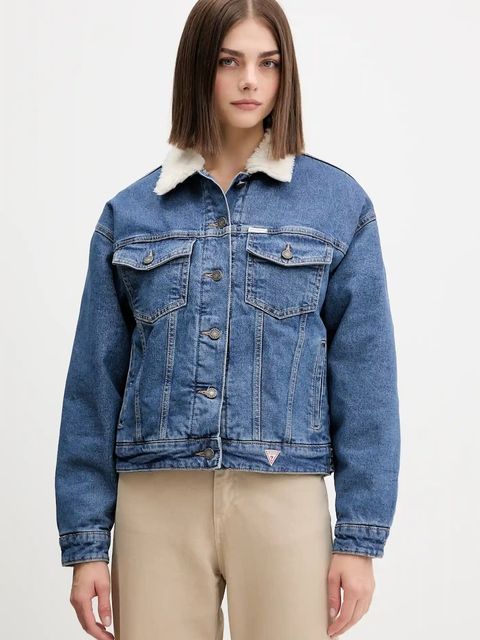 Guess Jeans kurtka jeansowa kolor niebieski przejściowa oversize W4BN64 D5CC3