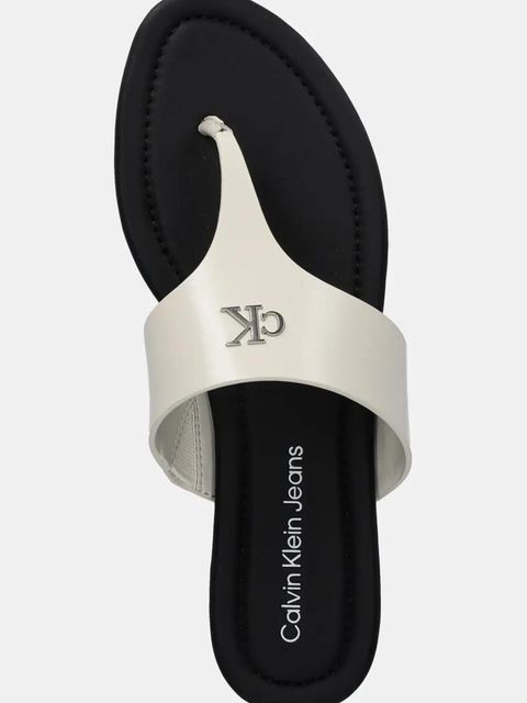 Calvin Klein Jeans japonki FLAT SANDAL TOEPOST MG damskie kolor beżowy na płaskim obcasie YW0YW01691