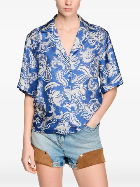 SANDRO floral printed short-sleeve shirt - Blue