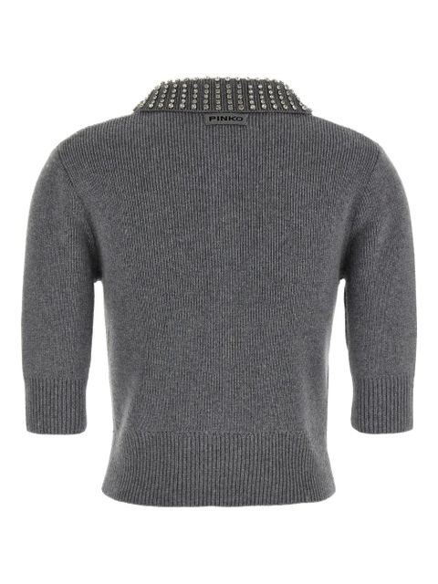 PINKO crystal-collar short-sleeve top - Grey
