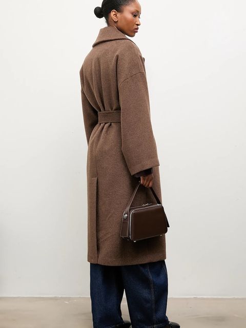 Answear Lab płaszcz wełniany kolor brązowy przejściowy oversize - zdjęcie produktu nr 2