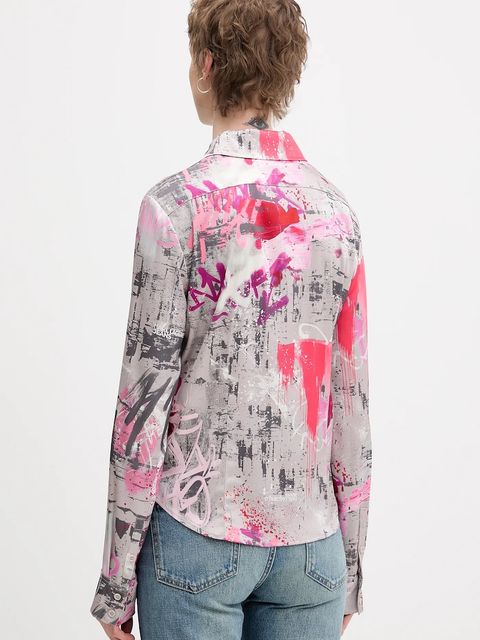 Karl Lagerfeld Jeans koszula damska kolor szary slim z kołnierzykiem klasycznym B1W11028