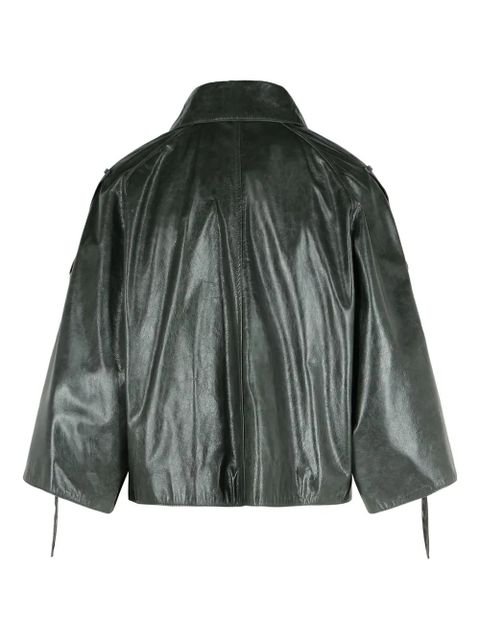 Max Mara pointed-collar double-breasted leather jacket - Grey - zdjęcie produktu nr 2