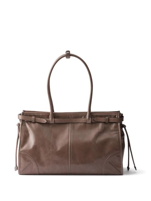 Prada large Bonnie leather tote bag - Brown