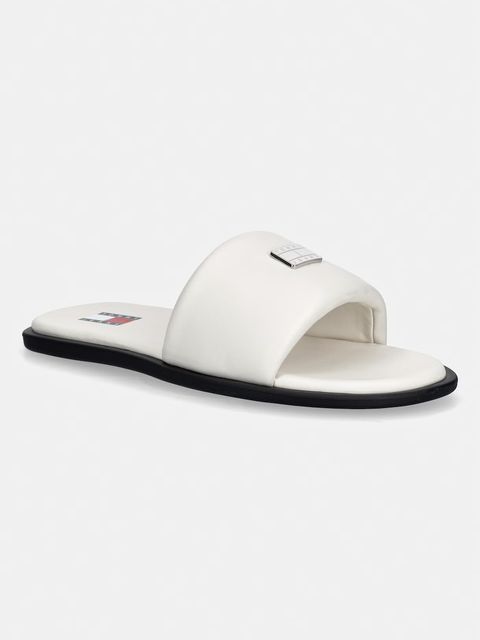 Tommy Jeans klapki na płaskim obcasie damskie skórzane TJW SOFT PADDED CASUAL SLIDE - zdjęcie produktu nr 1