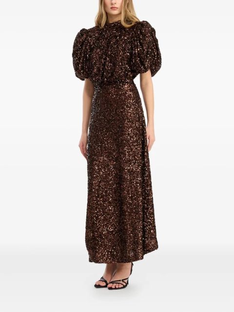 ROTATE BIRGER CHRISTENSEN sequin-embellishment puff-sleeve midi dress - Brown - zdjęcie produktu nr 2