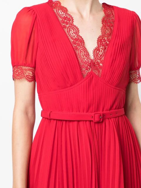 Self-Portrait lace-trim A-line minidress - Red