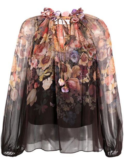 ZIMMERMANN gathered-neck floral-print blouse - Black - zdjęcie produktu nr 1