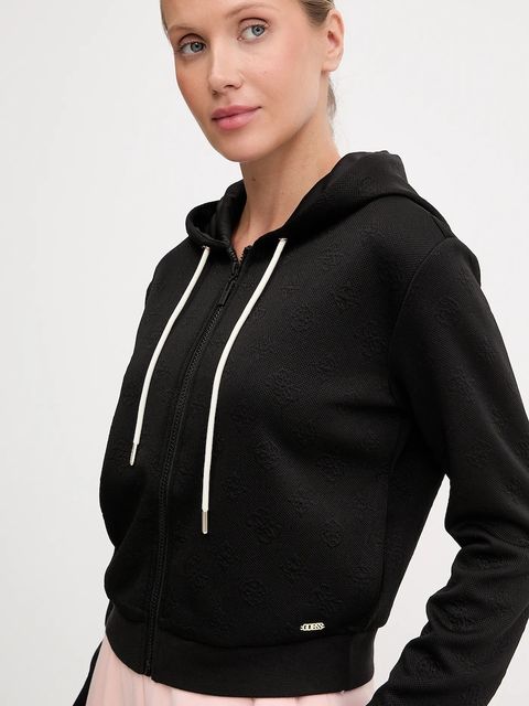 Guess bluza PEONY damska kolor czarny z kapturem gładka V5YQ06 KBSL2