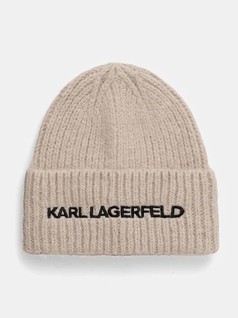 Karl Lagerfeld czapka wełniana kolor beżowy z grubej dzianiny wełniana 246W3411 - zdjęcie produktu nr 1
