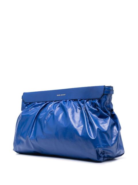 Isabel Marant logo-print ruched leather clutch bag - Blue