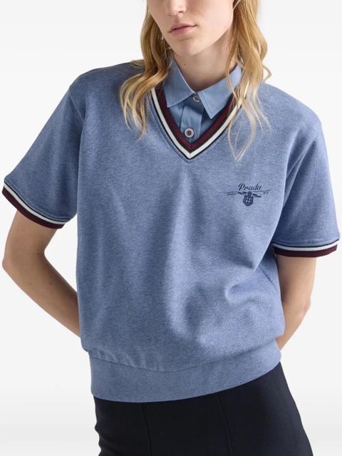 Prada cotton fleece V-neck sweatshirt - Blue