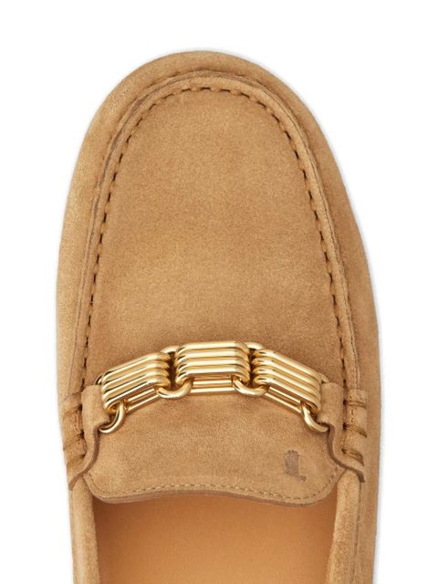 Tod's chain-embellishment suede loafers - Neutrals