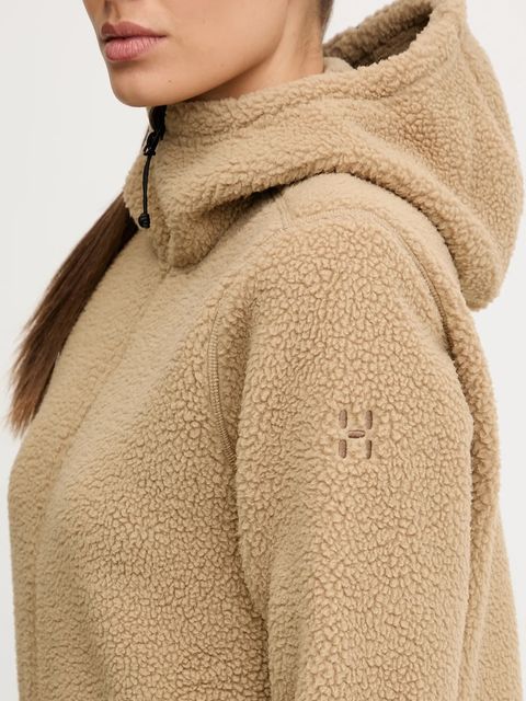 Haglöfs bluza polarowa Funäs damska kolor brązowy z kapturem gładka 607818