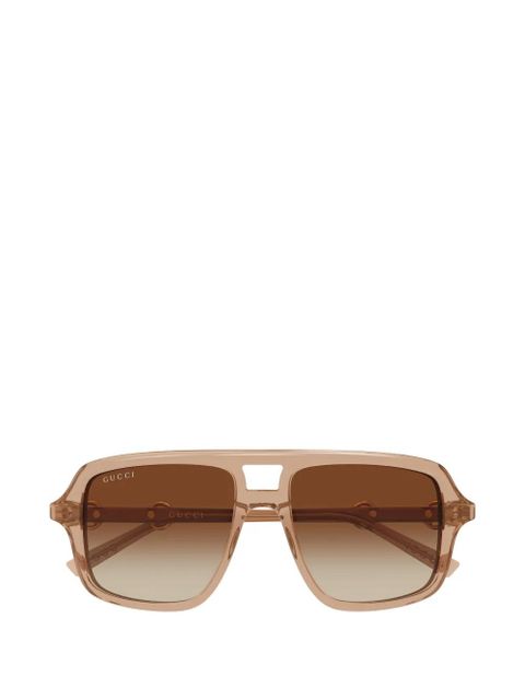 Gucci Eyewear horsebit-detail geometric-frame sunglasses - Brown - zdjęcie produktu nr 1