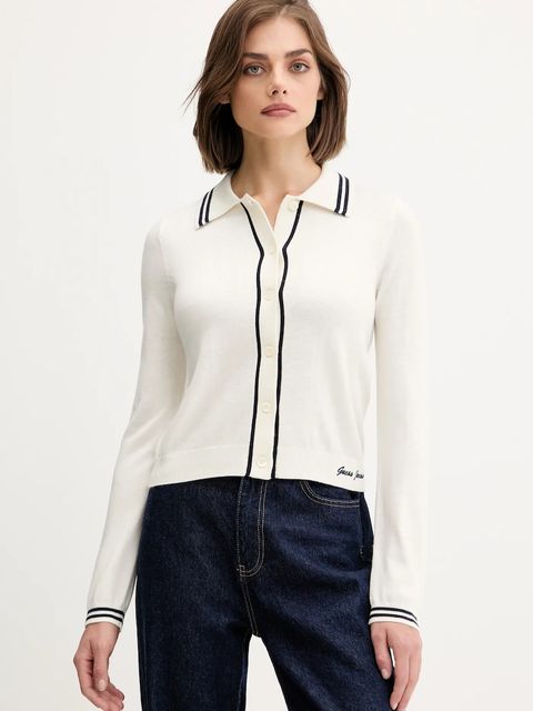 Guess Jeans kardigan z domieszką wełny damski kolor beżowy lekki W5YR32 Z3HO2 - zdjęcie produktu nr 1