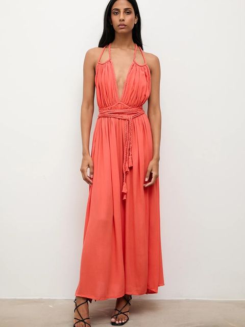 Answear.LAB sukienka kolor pomarańczowy maxi rozkloszowana