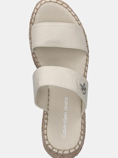 Calvin Klein Jeans klapki SPORTY ROPE MG LTH WEBBING damskie kolor beżowy na koturnie YW0YW01704 - zdjęcie produktu nr 2