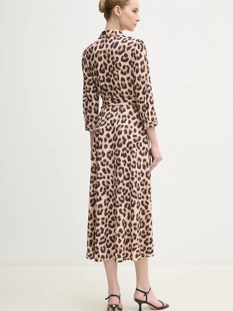 OUI sukienka kolor beżowy midi rozkloszowana 92524