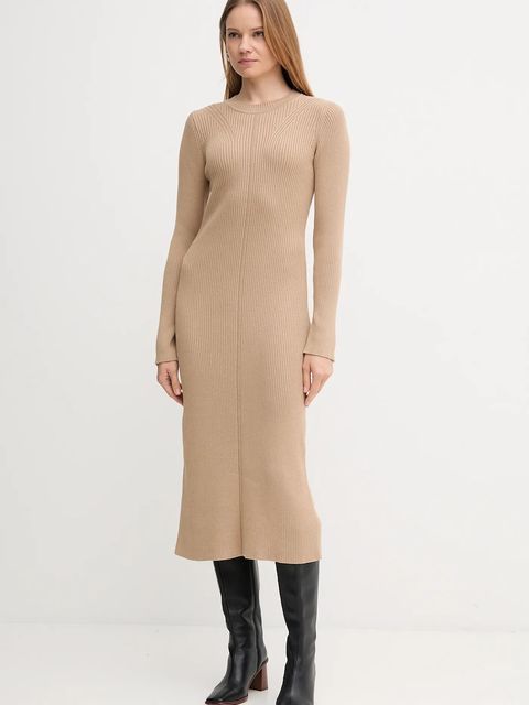 Barbour sukienka bawełniana ANASTASIA kolor beżowy maxi rozkloszowana LDR0936 - zdjęcie produktu nr 1