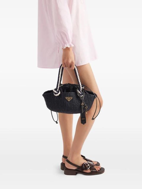 Prada small crochet-knit tote bag - Black