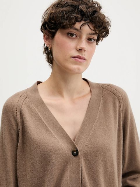 Sisley kardigan z dodatkiem wełny damski kolor brązowy lekki 102HM602Q