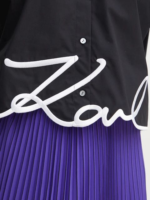 Karl Lagerfeld koszula bawełniana damska kolor czarny regular z kołnierzykiem klasycznym