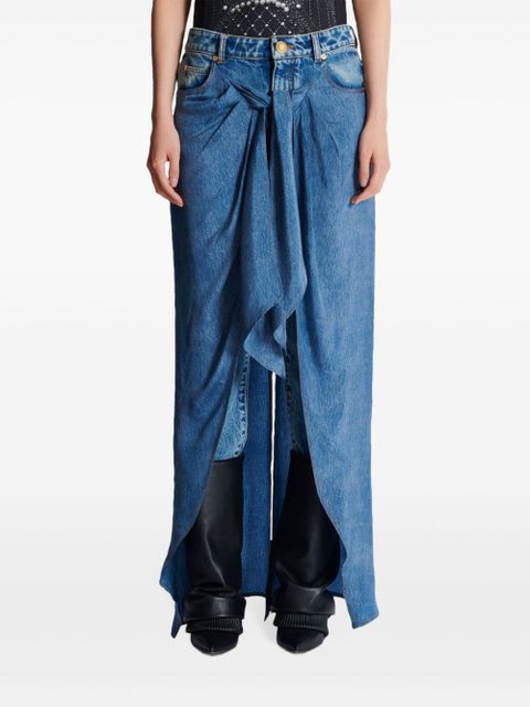 Balmain draped denim skirt - Blue
