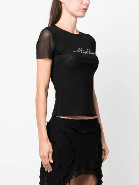 MISBHV bead-logo detailing cropped T-shirt - Black