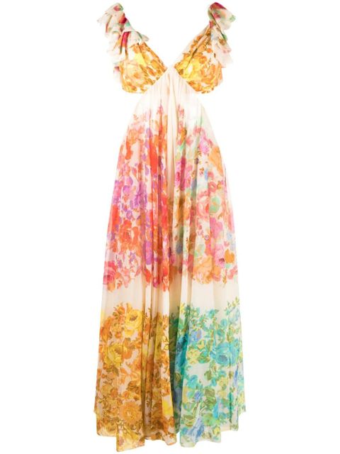 ZIMMERMANN Raie floral-print midi dress - Neutrals - zdjęcie produktu nr 1