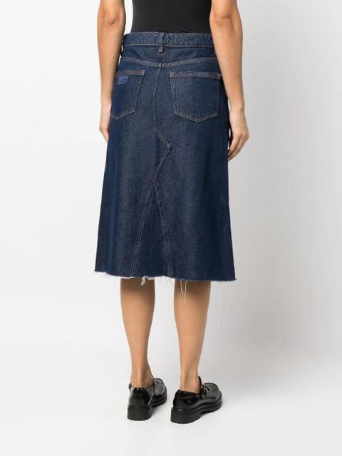 GANNI Heavy raw-cut hem denim midi skirt - Blue