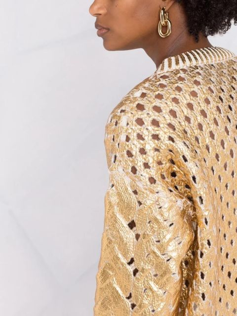Valentino Garavani metallic-effect V-neck cardigan - Gold - zdjęcie produktu nr 2