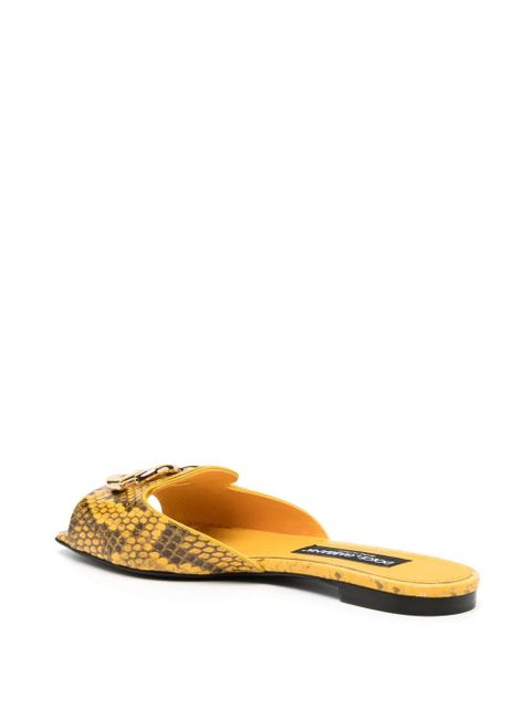 Dolce & Gabbana logo-plaque snakeskin slides - Yellow
