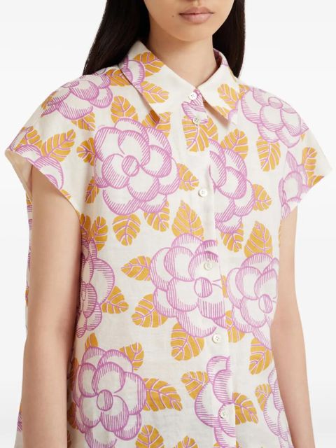 Marni floral cap-sleeved shirt - White