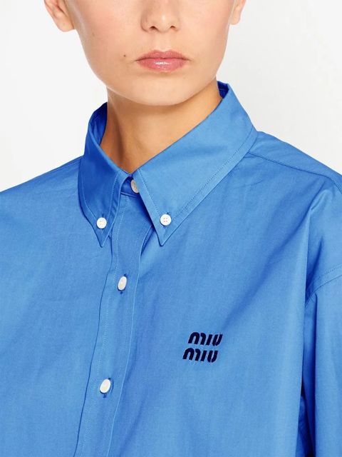 Miu Miu embroidered logo cropped shirt - Blue