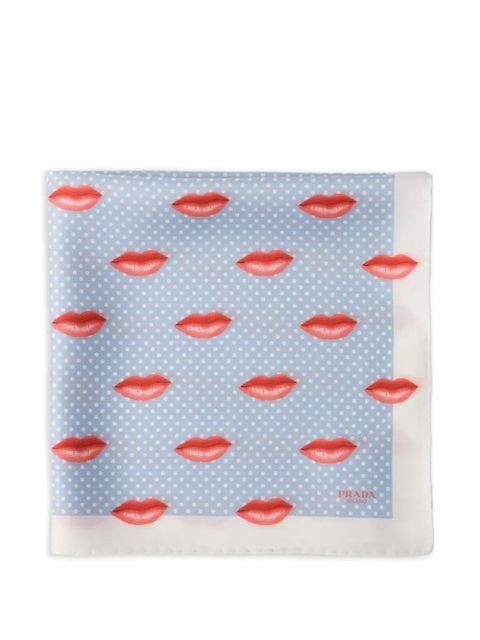 Prada printed silk twill scarf 55 x 55 cm - Blue - zdjęcie produktu nr 1