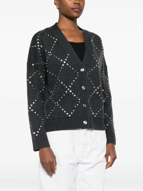 Maje diamond-pattern studded cardigan - Grey