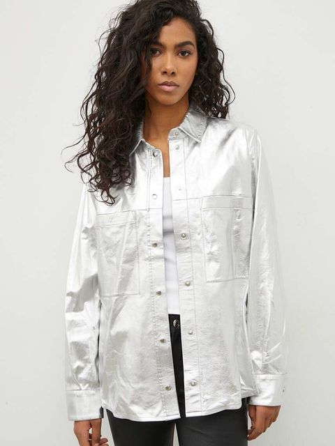 IRO koszula skórzana kolor srebrny relaxed z kołnierzykiem klasycznym