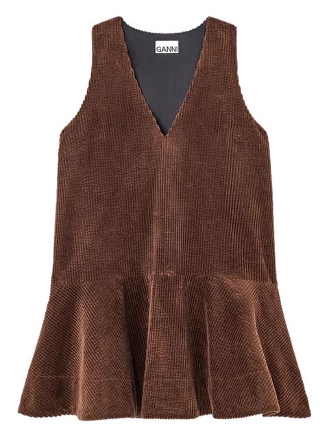 GANNI V-neck corduroy mini dress - Brown - zdjęcie produktu nr 1