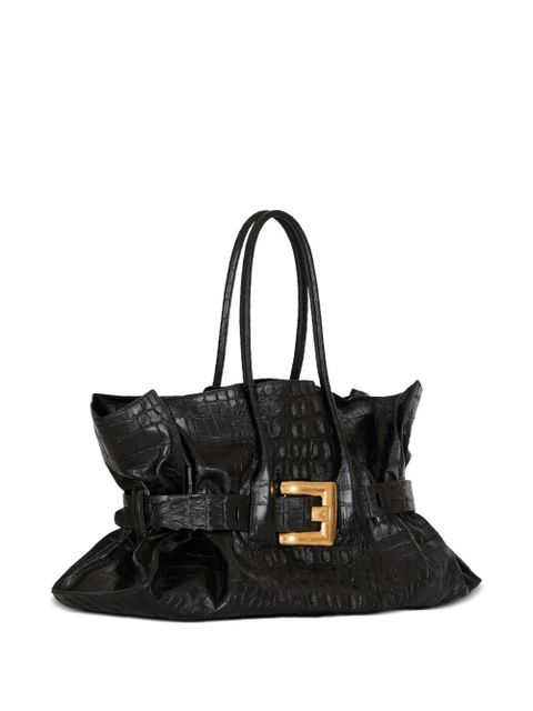Balmain XL Anthem embossed-crocodile buckle tote bag - Black